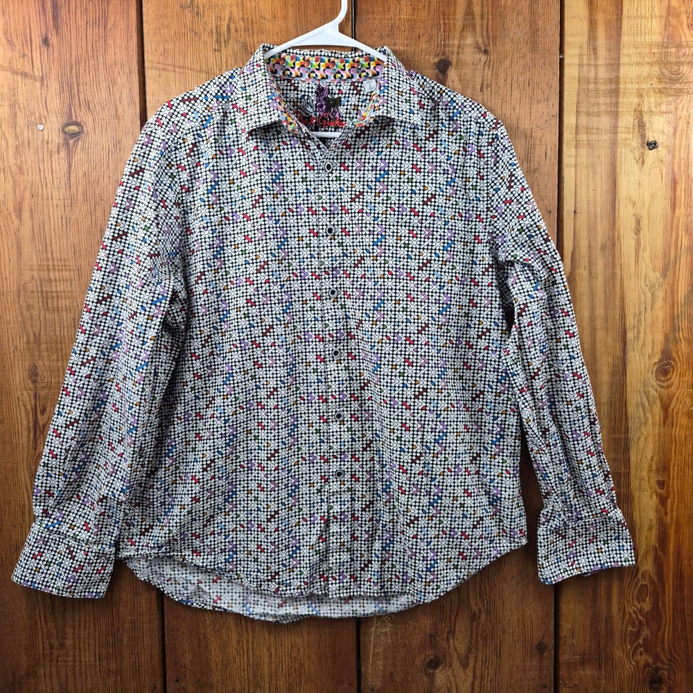 Robert Graham Mens Classic Fit Multi Color Geometric Dot Button Down Shirt Large